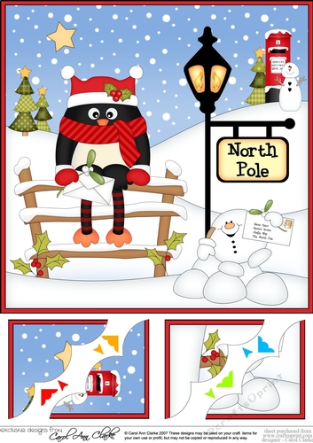 8 x 8 Christmas at the North Pole Pip Penguin posts a letter to Santa Scalloped Corner Topper  