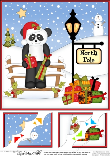 8 x 8 Christmas at the North Pole Chi Chi Panda has some Christmas Presents Scalloped Corner Topper  
