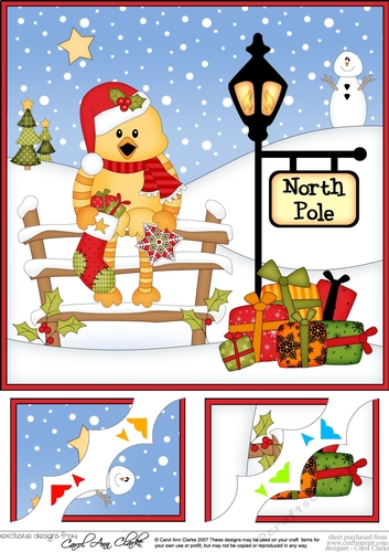 8 x 8 Christmas at the North Pole Little Chick Christmas Quackers has a Stocking Scalloped Corner Topper  