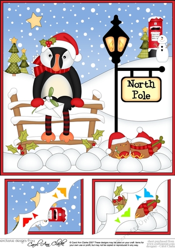8 x 8 Christmas at the North Pole Puffin Pilchard posts a letter to Santa Scalloped Corner Topper  
