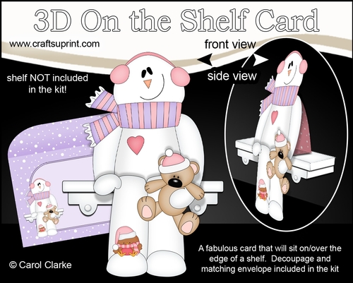 3D On the Shelf Card Kit - Christmas Snowman Rio has a Teddy Bear