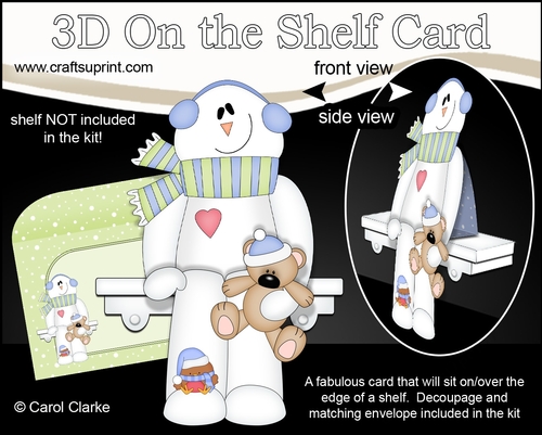 3D On the Shelf Card Kit - Christmas Snowman Rio has a Teddy Bear