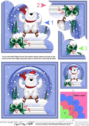 Christmas Ben Polar Bear goes Sledging Snowglobe Shell Edged Corner Stacker