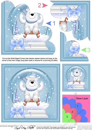 Christmas Ben Polar Bear goes Sledging Snowglobe Shell Edged Corner Stacker