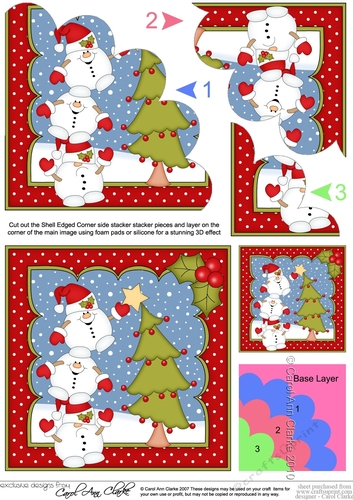 Christmas Snowball Sam and Friends put the Star on the Christmas Tree Shell Edged Corner