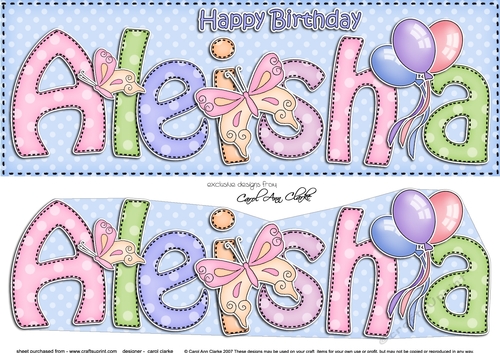 Large DL Birthday ALEISHA Butterflies & Balloons 3D decoupage