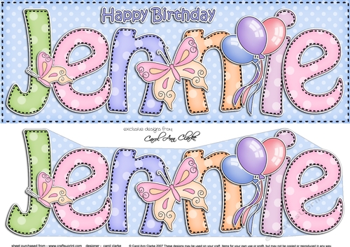 Large DL Birthday JENNIE Butterflies & Balloons 3D decoupage