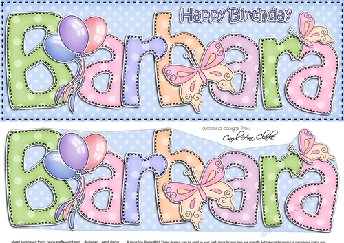 Large DL Birthday BARBARA Butterflies & Balloons 3D decoupage