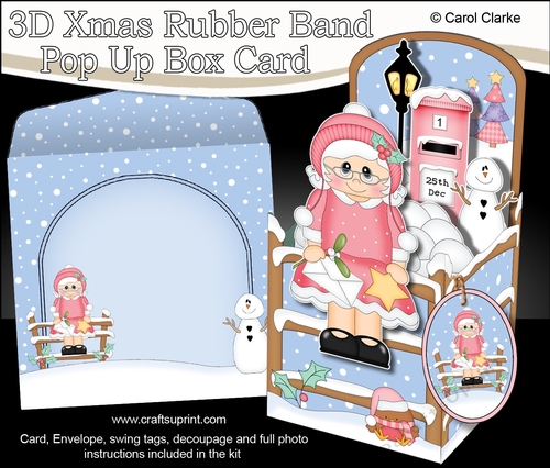 3D Christmas Rubber Band Pop Up Box Card - Mrs Claus posts a letter to Santa