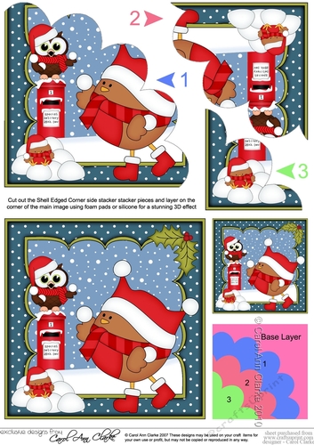 Christmas Bobbin Robin has a Snowball Fight with Little Hoot Owl Shell Edged Corner Stacker