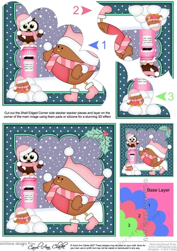 Christmas Bobbin Robin has a Snowball Fight with Little Hoot Owl Shell Edged Corner Stacker