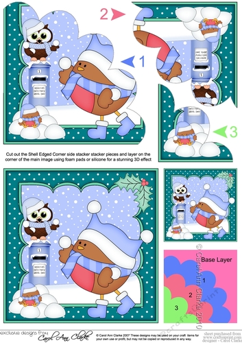 Christmas Bobbin Robin has a Snowball Fight with Little Hoot Owl Shell Edged Corner Stacker