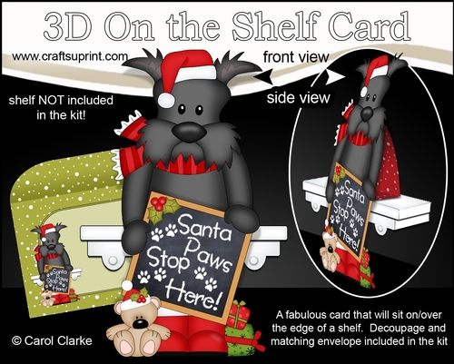 3D On the Shelf Card Kit - Hamish Scottie Dog has a message for Santa Paws