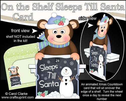 On the Shelf Sleeps Till Santa Card Kit - Cute Little Christmas Bing Monkey 
