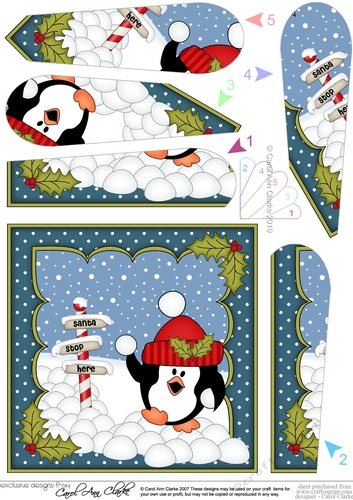 Christmas Pip Penguin has a snowball fight Fan Pyramage Topper
