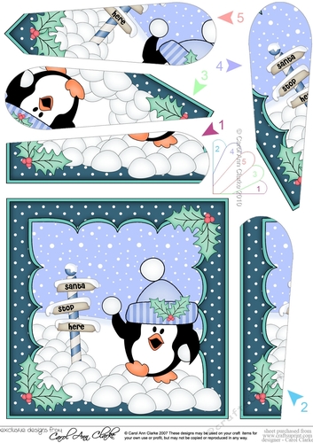 Christmas Pip Penguin has a snowball fight Fan Pyramage Topper