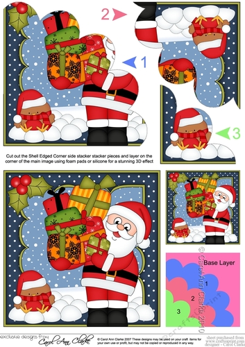 Christmas Santa has lots of presents Shell Edged Corner Side Stacker