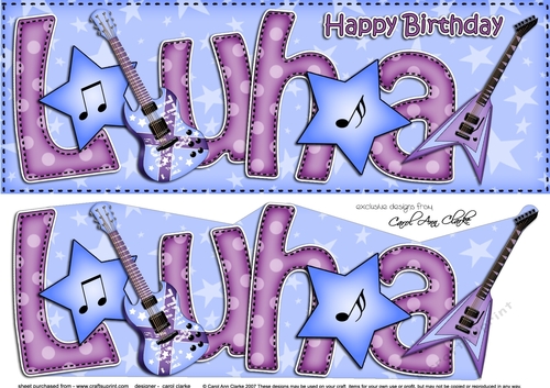 Large DL Birthday LUHA Guitars 3D decoupage