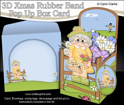3D Gardening Old Lady Agnes Rubber Band Pop Up Box Card