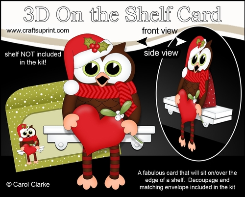 3D On the Shelf Card Kit - Christmas Little Hoot Owl has a Heart