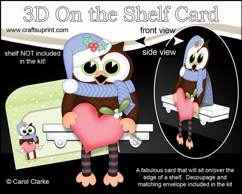 3D On the Shelf Card Kit - Christmas Little Hoot Owl has a Heart