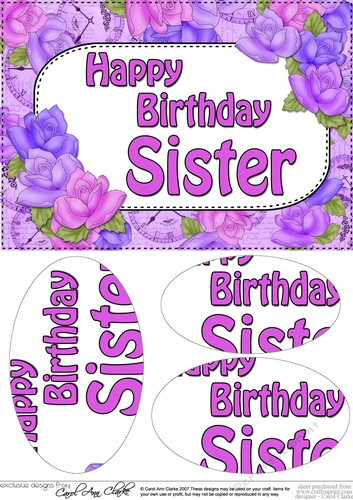 A5 Birthday SISTER Time for Roses Oval Pyramage Topper