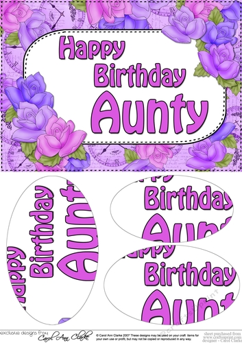 A5 Birthday AUNTY Time for Roses Oval Pyramage Topper
