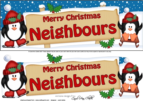 large DL Christmas NEIGHBOURS Penguins Signpost with Easicut 3d decoupage