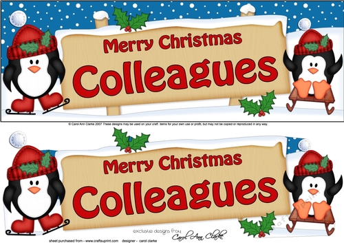 large DL Christmas COLLEAGUES Penguins Signpost with Easicut 3d decoupage
