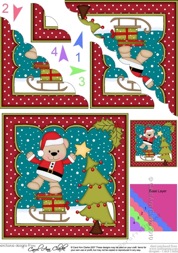 Christmas Livvy Bear adds the Star to the Christmas Tree Scallop Corner Topper