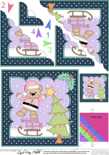 Christmas Livvy Bear adds the Star to the Christmas Tree Scallop Corner Topper