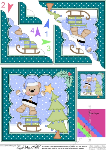 Christmas Austin Bear adds the Star to the Christmas Tree Scallop Corner Topper