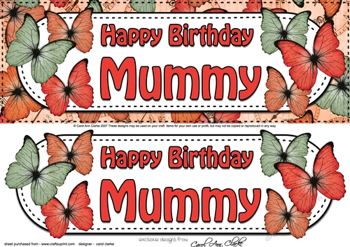 Large DL Birthday MUMMY Butterflies 3D decoupage