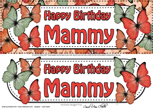 Large DL Birthday MAMMY Butterflies 3D decoupage