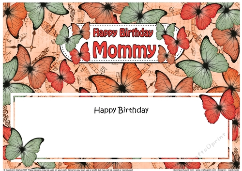 Large DL Birthday MOMMY Butterflies matching insert