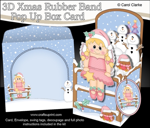 3D Christmas Rubber Band Pop Up Box Card - Little Christmas Fairy Ballerina