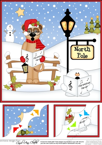 8 x 8 Christmas at the North Pole Frank Meerkat goes Carol Singing with Snowball Sam Scalloped Corner Topper 