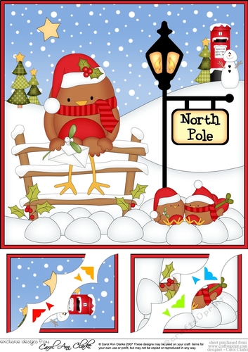 8 x 8 Christmas at the North Pole Bobbin Robin has a letter for Santa Scalloped Corner Topper 