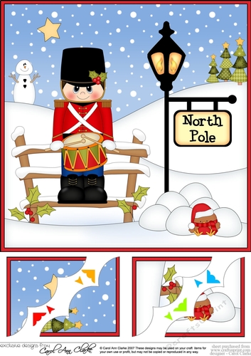 8 x 8 Christmas at the North Pole Little Tin Soldier has a drum Scalloped Corner Topper 