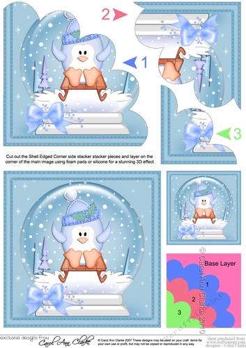 Christmas Cute Little Penguin goes Sledging Shell Edged Corner Stacker
