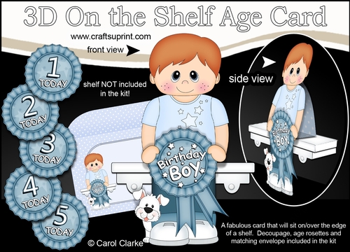 3D On the Shelf Card Kit - Little Toddler Pete is the Birthday Boy with ages 1 - 5 age Rosette Decoupage