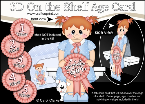 3D On the Shelf Card Kit - Little Toddler Maddie is the Birthday Girl with ages 1 - 5 age Rosette Decoupage