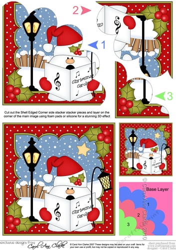 Christmas Snowball Sam goes Carol Singing Shell Edged Corner