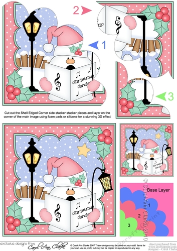 Christmas Snowball Sam goes Carol Singing Shell Edged Corner