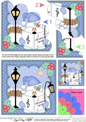 Christmas Snowball Sam goes Carol Singing Shell Edged Corner
