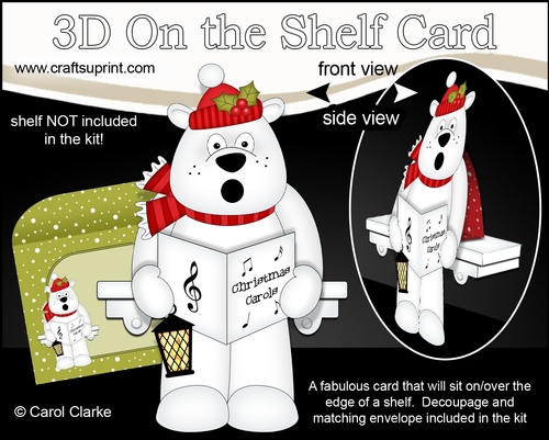 3D On the Shelf Card Kit - Christmas Ben Polar Bear goes Carol Singing
