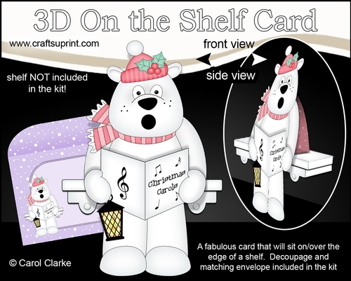 3D On the Shelf Card Kit - Christmas Ben Polar Bear goes Carol Singing