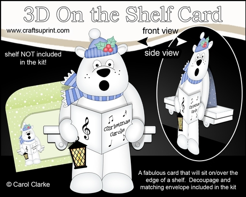 3D On the Shelf Card Kit - Christmas Ben Polar Bear goes Carol Singing