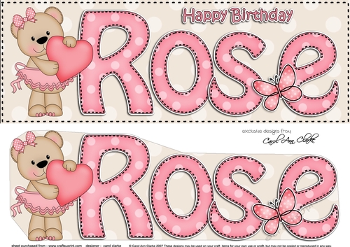 Large DL Birthday ROSE Livvy Bear 3D decoupage