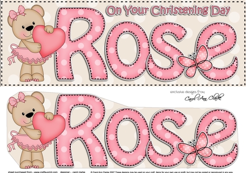 Large DL Christening Day ROSE Livvy Bear 3D decoupage